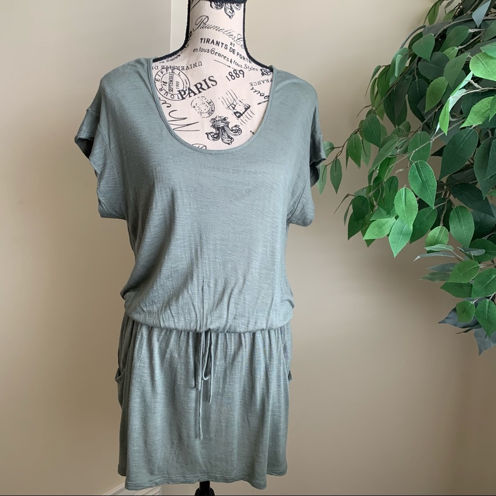 Mandee Tunic Elastic Waist Top Olive Green Sz M